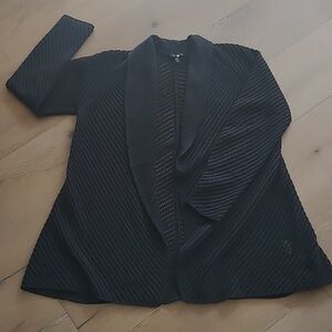 Eileen Fisher Cardigan Women's Med Black 100% Merino Wool Open Cardigan Sweater